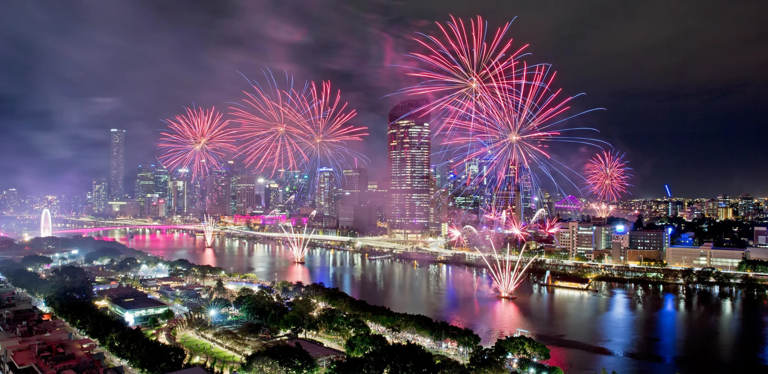 Fireworks over the river on New Year’s Eve