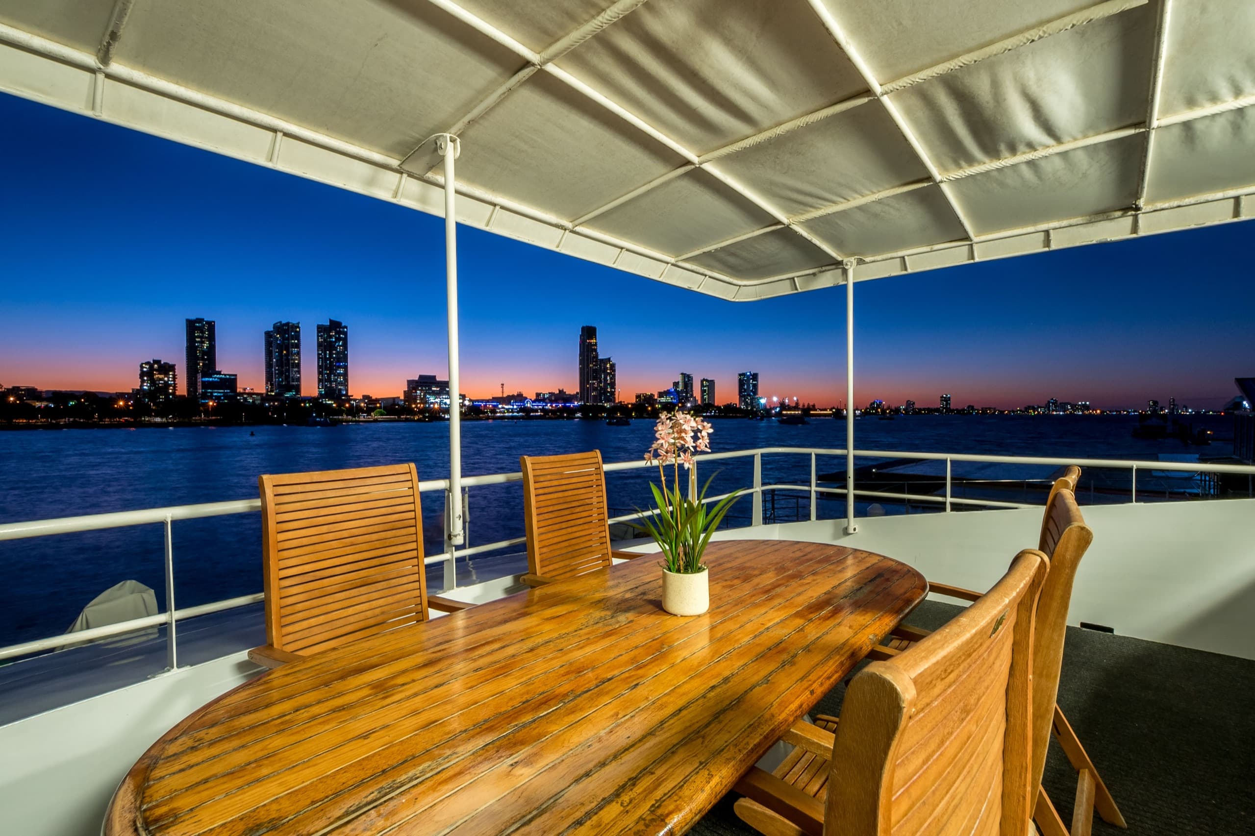 Sunset over the Gold Coast skyline from the deck